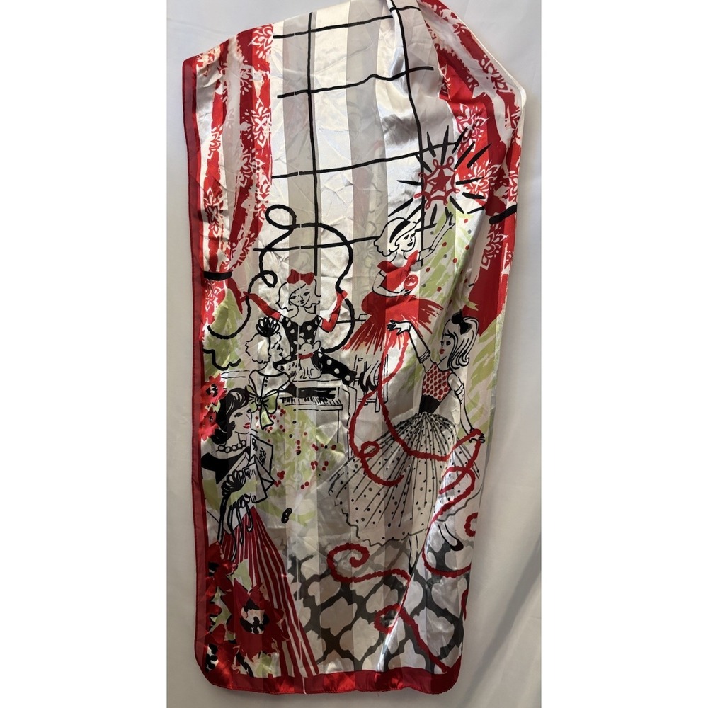 Oblong Rectangle Scarf Retro 50s Rockabilly Sock Hop Dance Party Red White Black